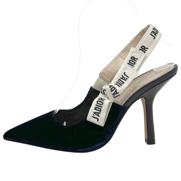Dior J'Adior Blue Velvet Slingback Pumps with Logo Straps Size EU 36 - Picture 1 of 10